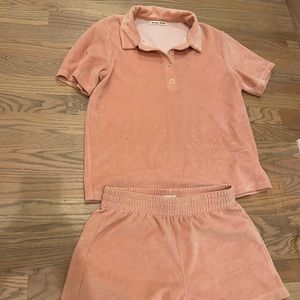 Reformation two piece pink velvet set